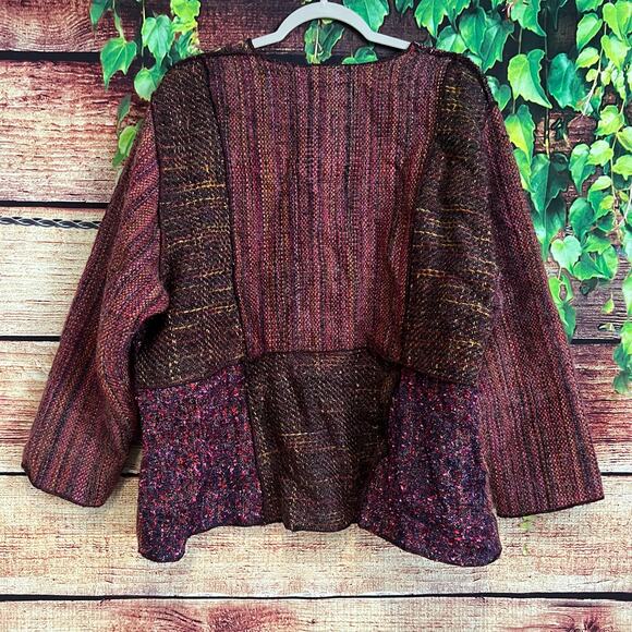 Vintage Mirasol Patchwork Tweed Jacket Womens XL Wool Blend Purple Brown - Picture 5 of 5